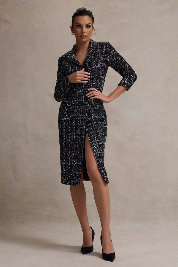 Club L Cooper Black Boucle Tailored Blazer Midi Dress