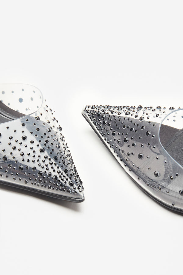 Club L Covergirl Black Diamante Sling Back Pointed Heels