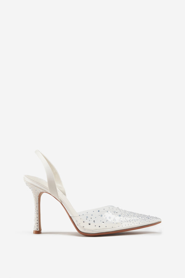 Club L Covergirl Ivory Diamante Sling Back Pointed Heels