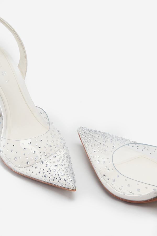 Club L Covergirl Ivory Diamante Sling Back Pointed Heels