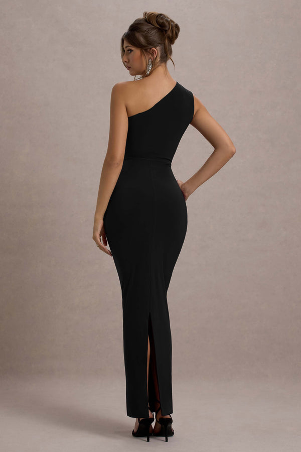 Club L Dalarie Black One-Shoulder Gathered Maxi Dress