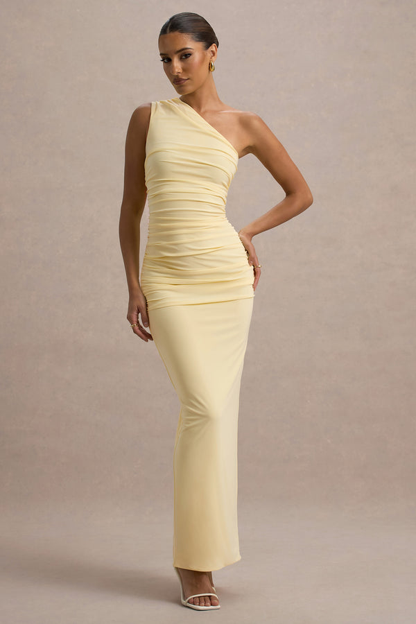 club l Dalarie Pale Lemon One-Shoulder Gathered Maxi Dress