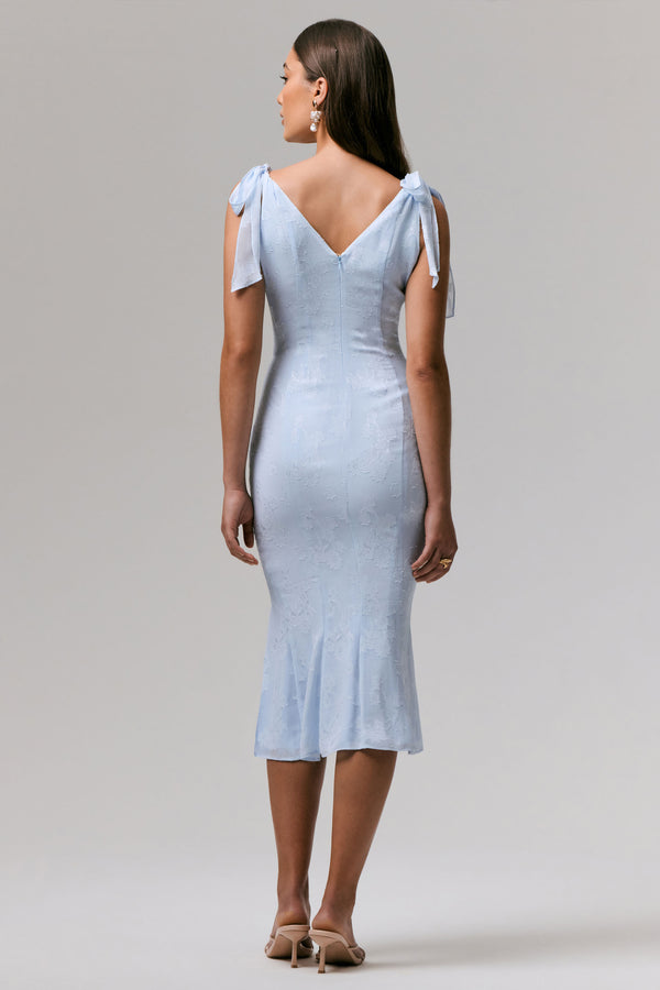 Club L Dedicated Powder Blue Plunge-Neck Split Midi Dress