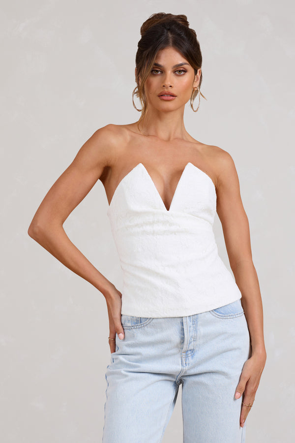 Club L Delicacy White Lace V-Neck Bandeau Corset Top