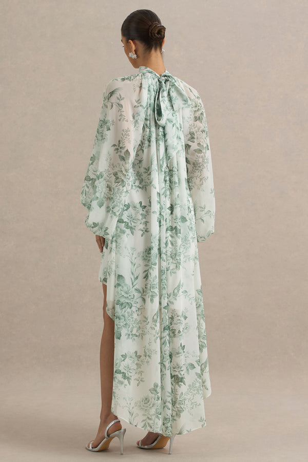 Club L Delphia Green Floral Print High-Neck Maxi Dress