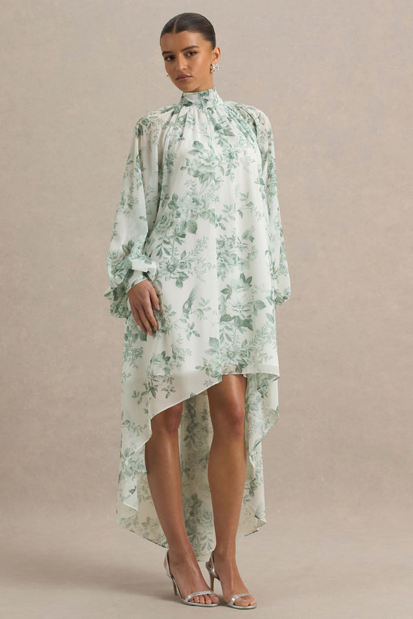 Club L Delphia Green Floral Print High-Neck Maxi Dress