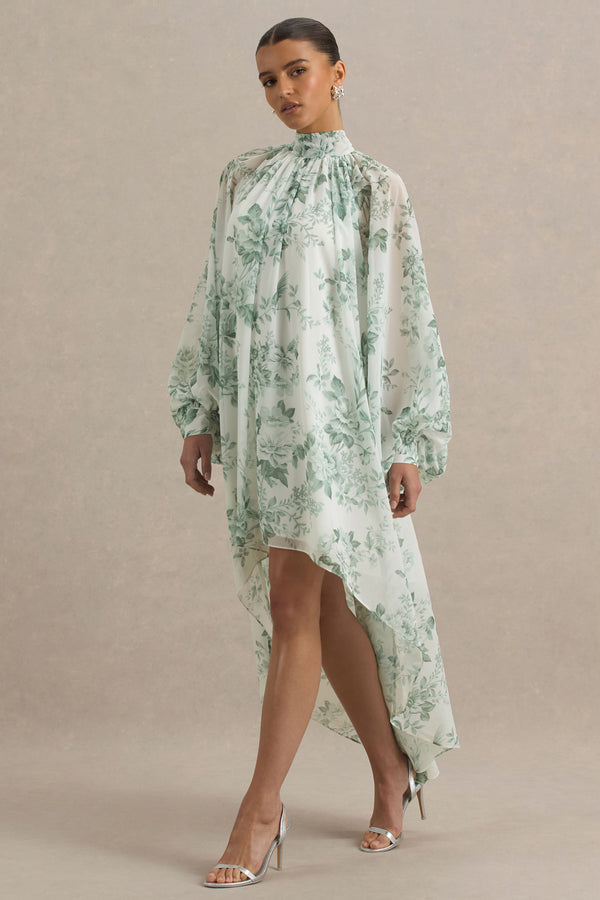 Club L Delphia Green Floral Print High-Neck Maxi Dress