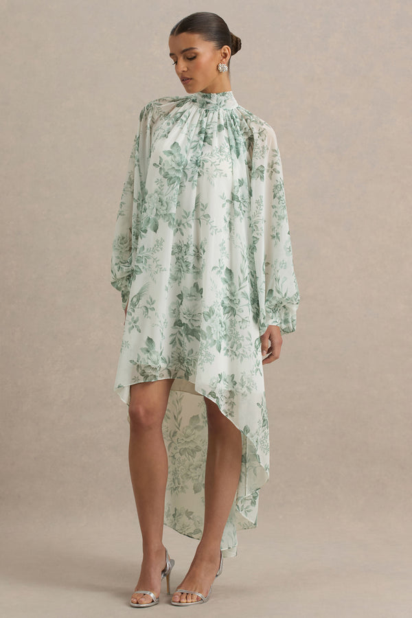 club l Delphia Green Floral Print High-Neck Maxi Dress