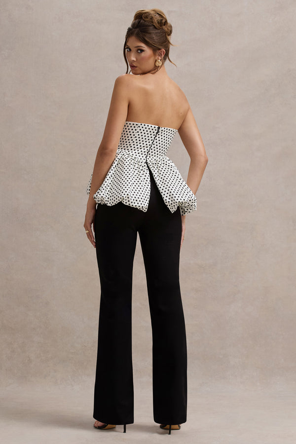 Club L Divina White & Black Polka Dot Strapless Ruffled Jumpsuit