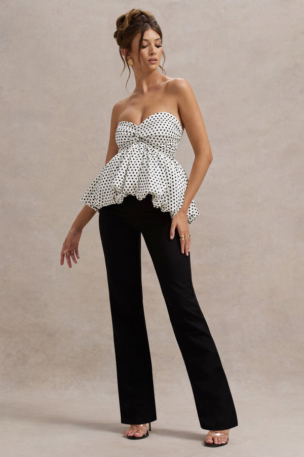 club l Divina White & Black Polka Dot Strapless Ruffled Jumpsuit