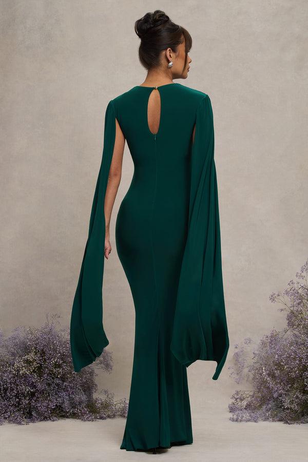 Club L Divine Timing Bottle Green Maternity Maxi Dress With Cape Sleeves