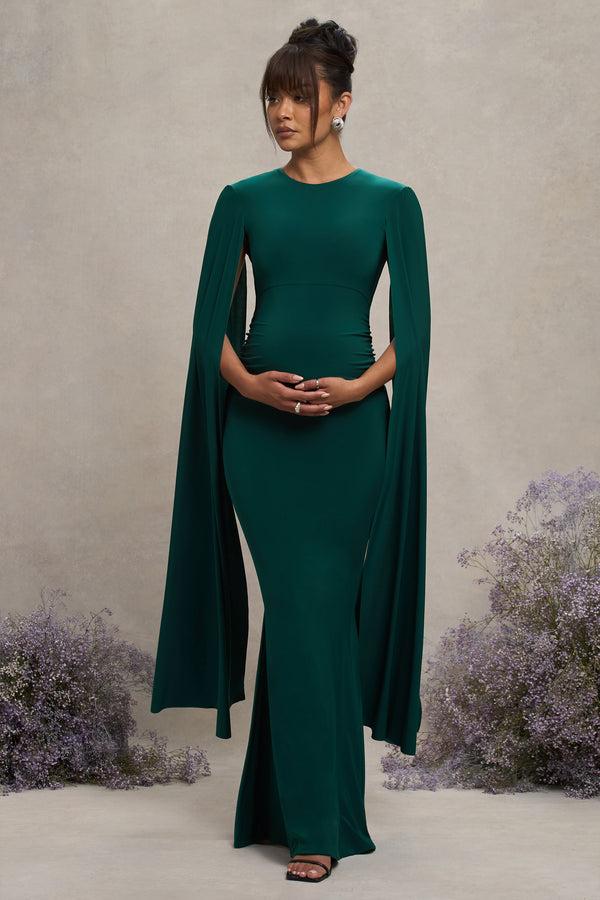 Club L Divine Timing Bottle Green Maternity Maxi Dress With Cape Sleeves