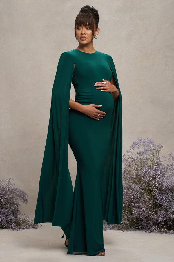 club l Divine Timing Bottle Green Maternity Maxi Dress With Cape Sleeves