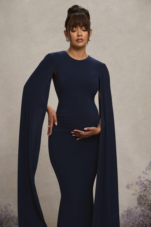 Club L Divine Timing Navy Maternity Maxi Dress With Cape Sleeves