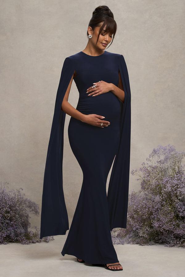 Club L Divine Timing Navy Maternity Maxi Dress With Cape Sleeves
