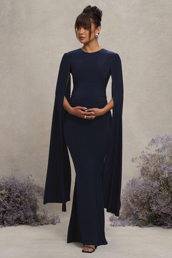 club l Divine Timing Navy Maternity Maxi Dress With Cape Sleeves