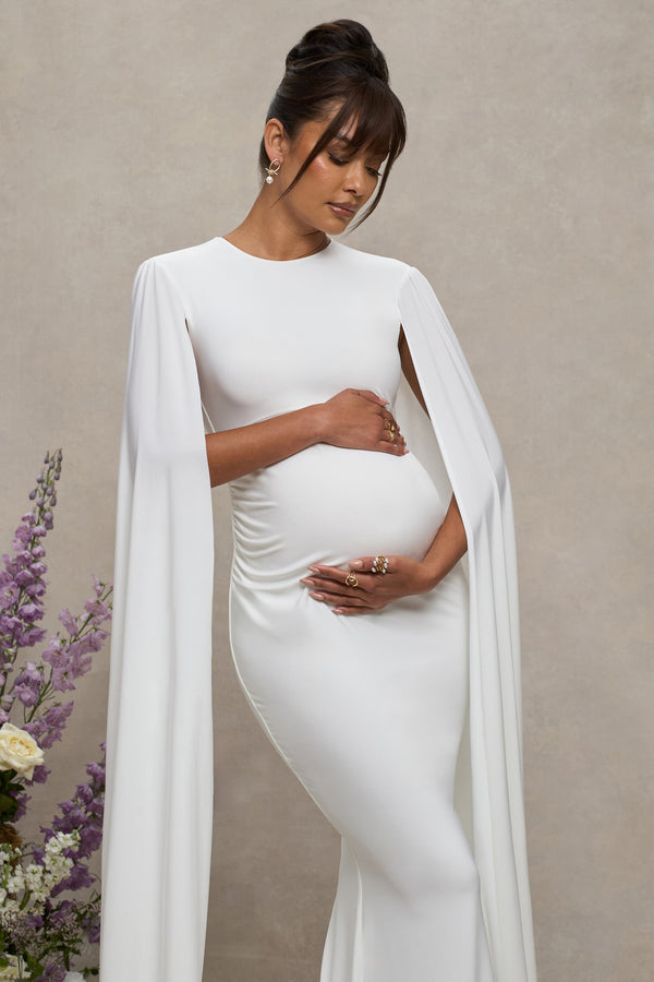 Club L Divine Timing White Maternity Maxi Dress With Cape Sleeves