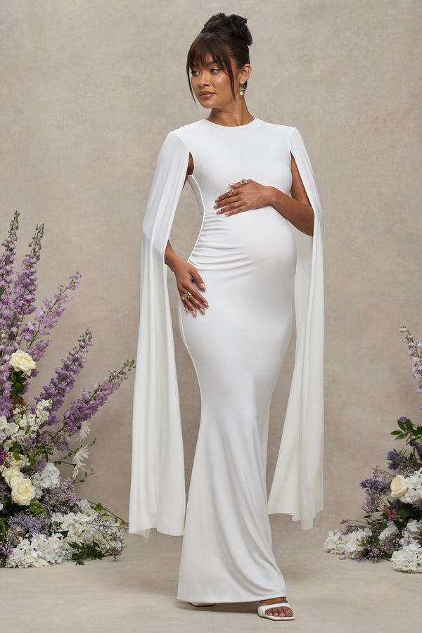 Club L Divine Timing White Maternity Maxi Dress With Cape Sleeves