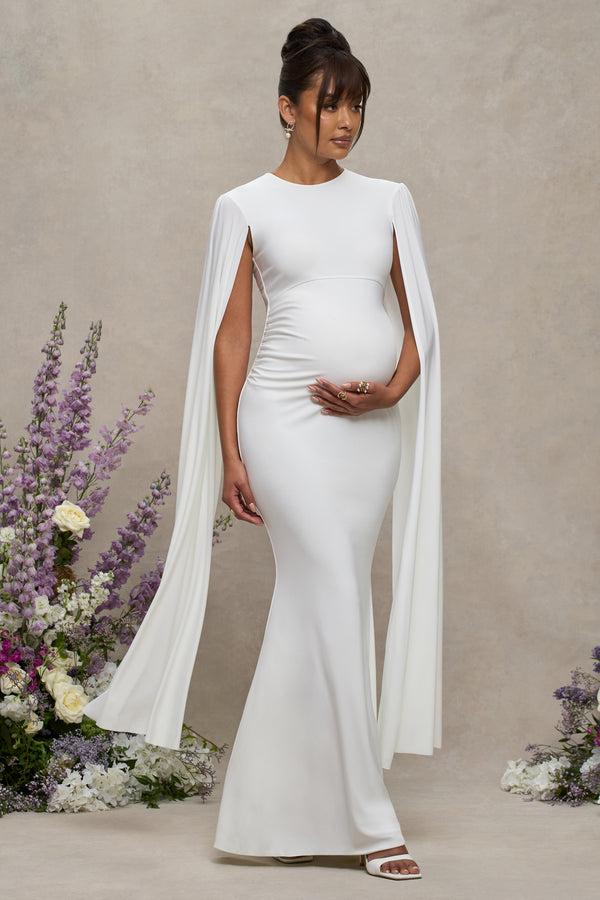club l Divine Timing White Maternity Maxi Dress With Cape Sleeves