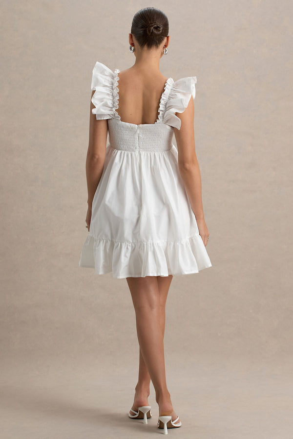 Club L Dolly Daze White Ruffle Sleeve Babydoll Maternity Mini Dress