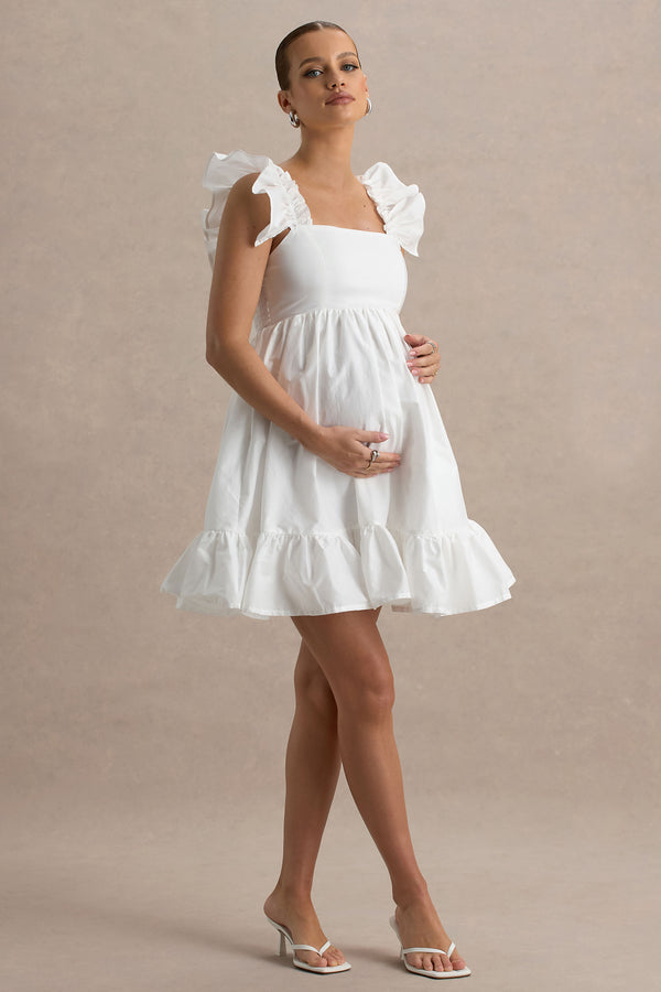 Club L Dolly Daze White Ruffle Sleeve Babydoll Maternity Mini Dress