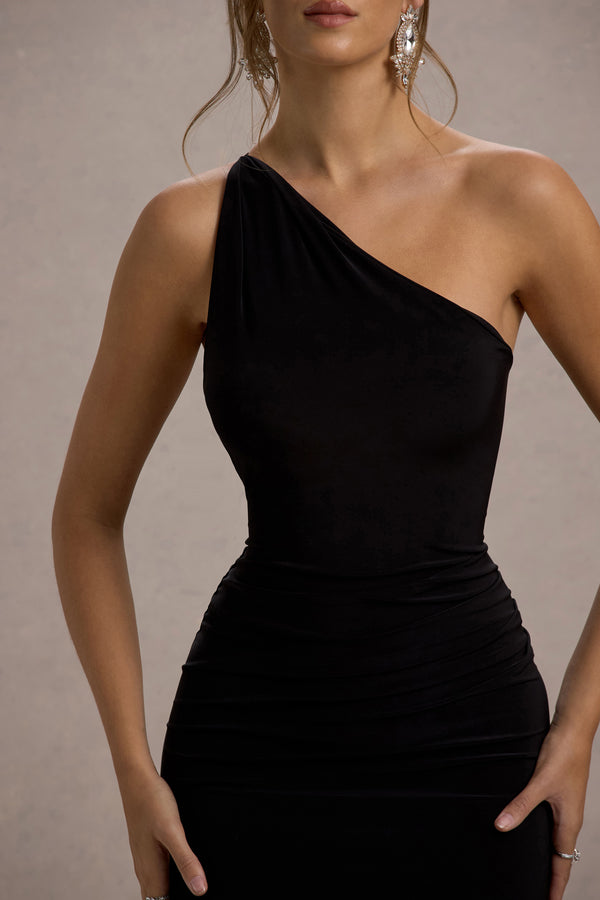Club L Dressing Up Black One Shoulder Maxi Dress With Open Back Detail