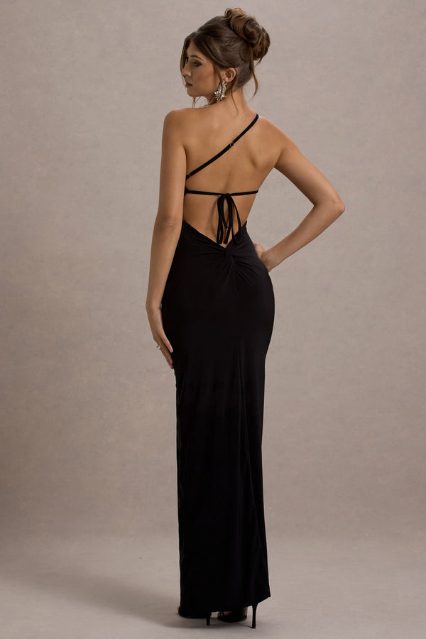 club l Dressing Up Black One Shoulder Maxi Dress With Open Back Detail