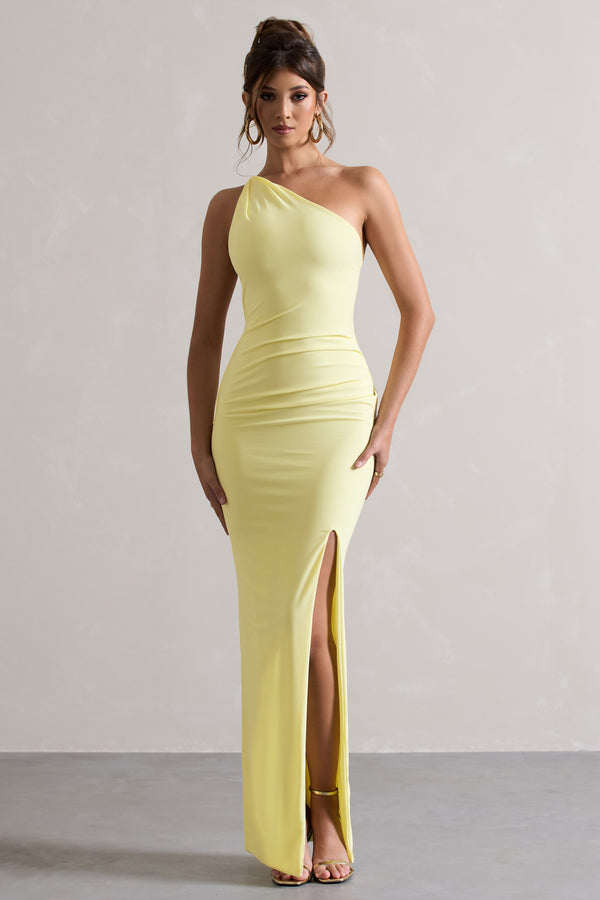 Club L Dressing Up Lemon One Shoulder Maxi Dress With Open Back Detail