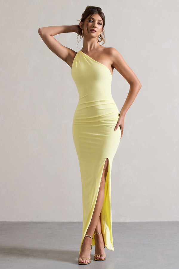 Club L Dressing Up Lemon One Shoulder Maxi Dress With Open Back Detail