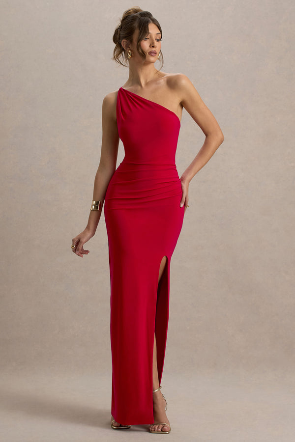 Club L Dressing Up Red One Shoulder Maxi Dress With Open Back Detail