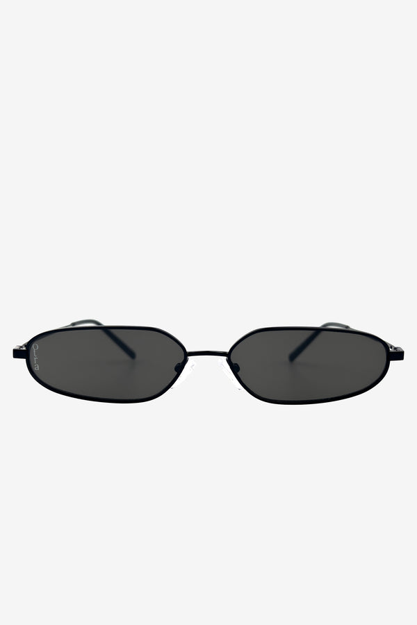 Club L Drew Otra Black Metal Thin Rectangular Sunglasses
