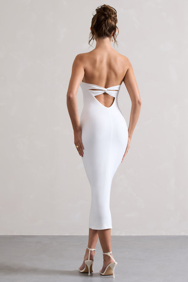 Club L East End White Strapless Gathered Midi Dress