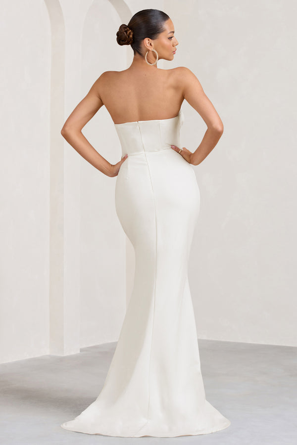 Club L Elene White Pleated Split Fishtail Maxi Dress