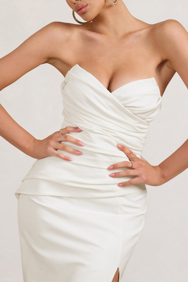 Club L Elene White Pleated Split Fishtail Maxi Dress