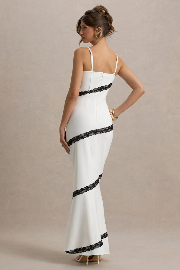 Club L Elizabeth White & Black Strappy Lace-Trimmed Maxi Dress