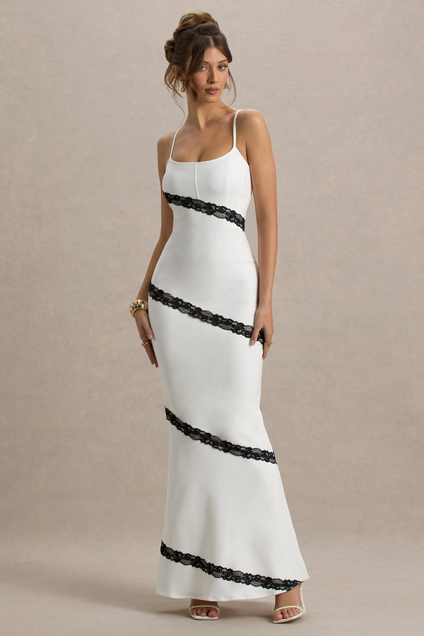 Club L Elizabeth White & Black Strappy Lace-Trimmed Maxi Dress