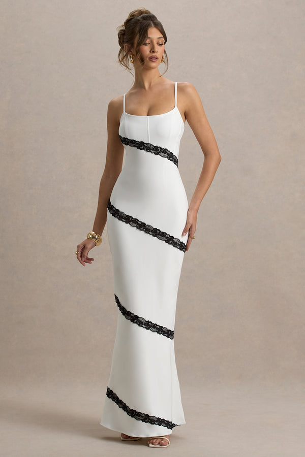 club l Elizabeth White & Black Strappy Lace-Trimmed Maxi Dress