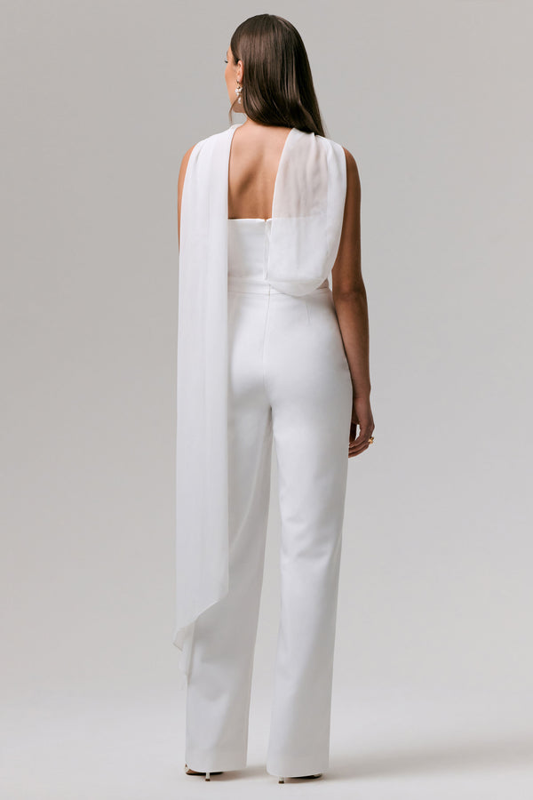 Club L Enchanted White High-Neck Jumpsuit With Scarf