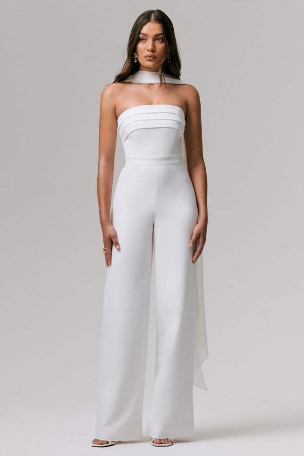 Club L Enchanted White High-Neck Jumpsuit With Scarf