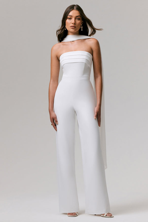 club l Enchanted White High-Neck Jumpsuit With Scarf