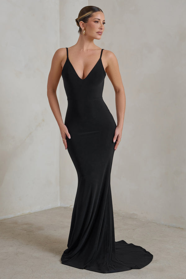 club l Endless Love Black Backless Knot Detail Fishtail Maxi Dress