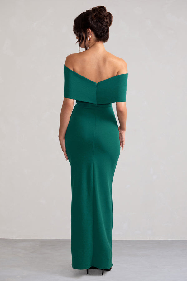 Club L Eva Green Bardot Bow Detail Maxi Dress With Thigh Split