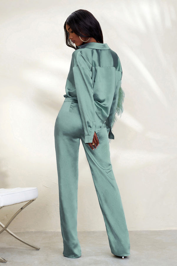 Club L Evening Memories Duck Egg Blue Satin Wide Leg Trousers