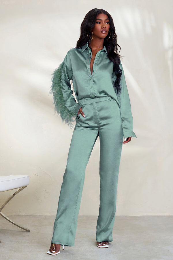 Club L Evening Memories Duck Egg Blue Satin Wide Leg Trousers