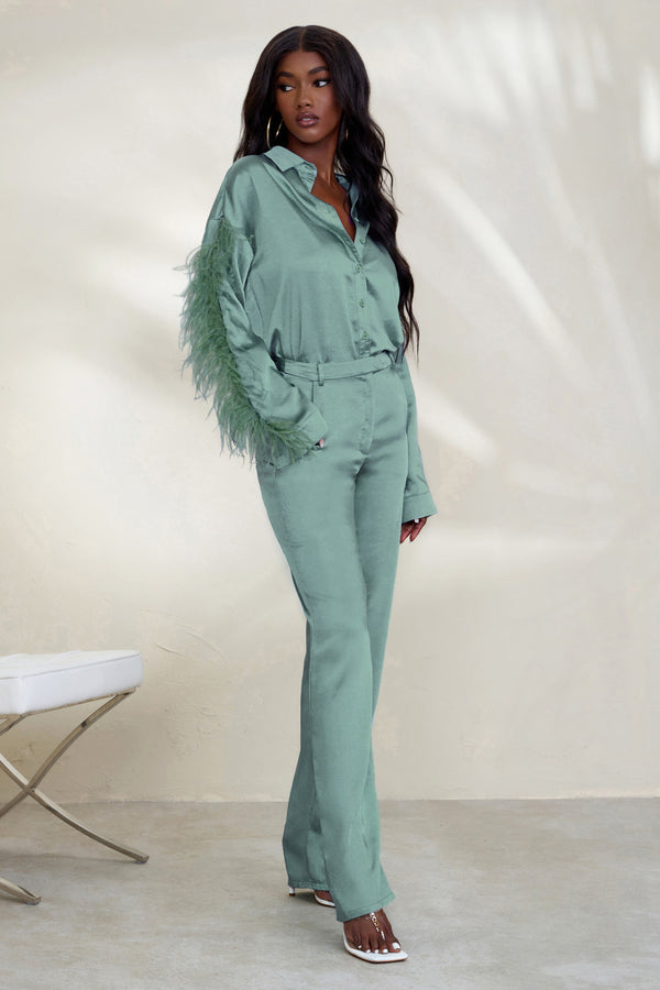 Club L Evening Memories Duck Egg Blue Satin Wide Leg Trousers