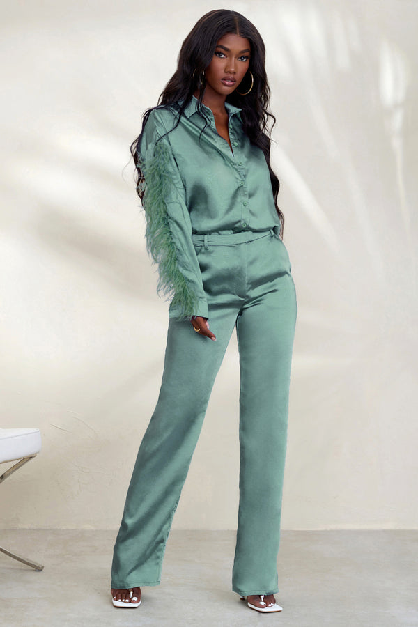 club l Evening Memories Duck Egg Blue Satin Wide Leg Trousers