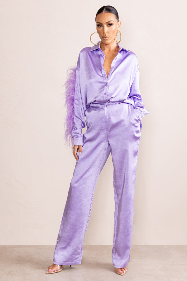 Club L Evening Memories Lilac Satin Wide Leg Trousers
