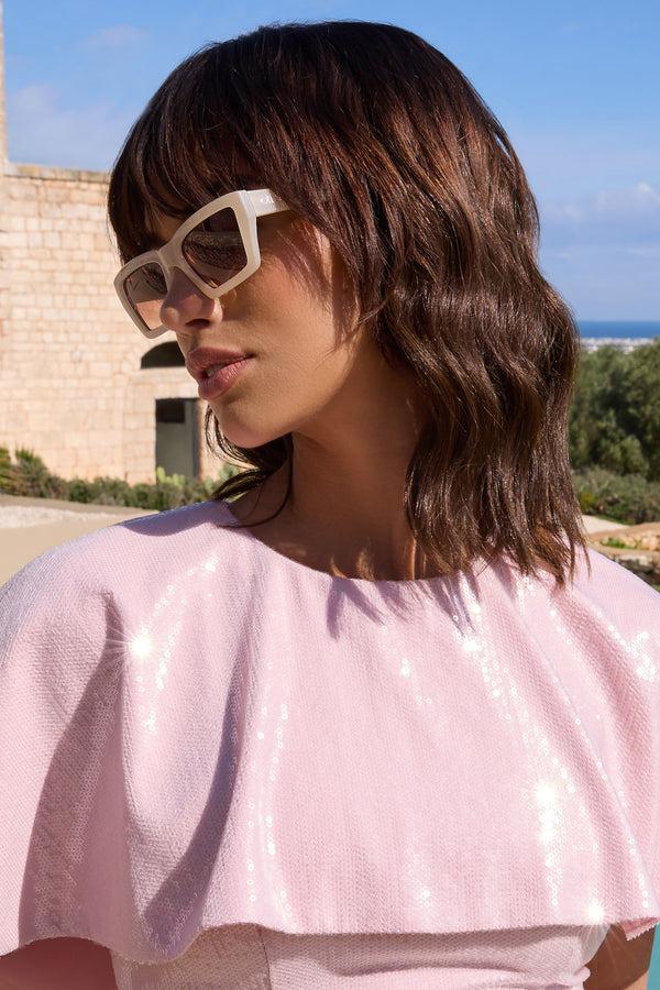 Club L Fairfax Otra Ivory Square Brown Tinted Sunglasses