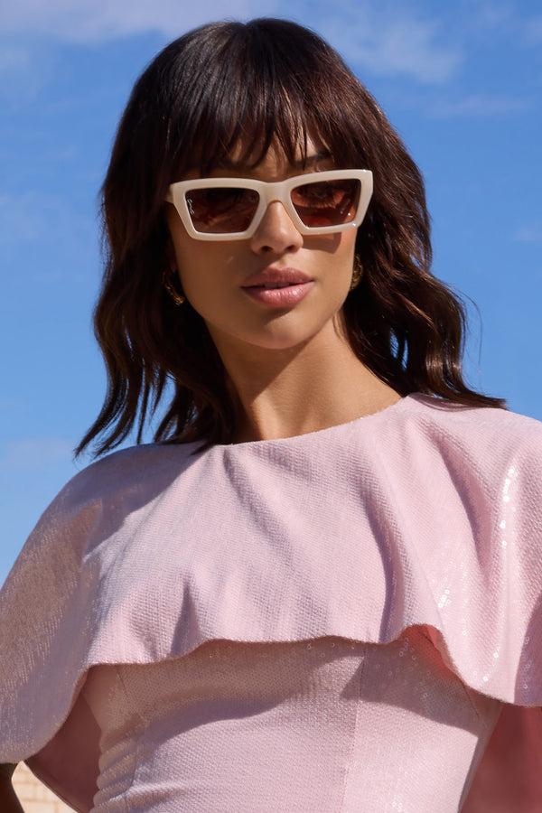 club l Fairfax Otra Ivory Square Brown Tinted Sunglasses