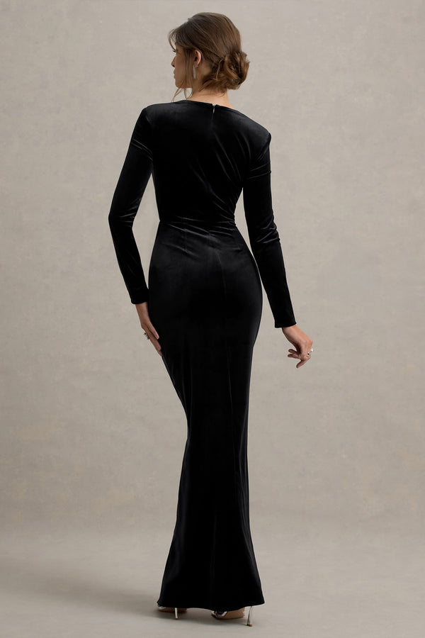 Club L Fay Black Velvet Corset Style Knot Maxi Dress